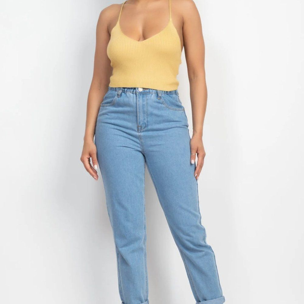 Scoop Ribbed Lace-Up Top - Picture 2 of 6